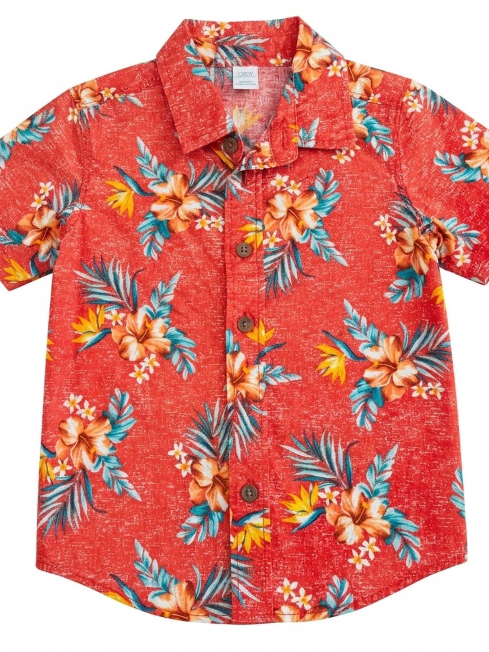 Old Navy Boys 3T Red Tropical Floral Hawaiian Short Sleeve Button Down